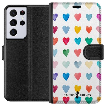Kompatibel Tegnebogsetui til Samsung Samsung Galaxy S21 Ultra 5G Cactus and Friends - Watercolor Love Grid