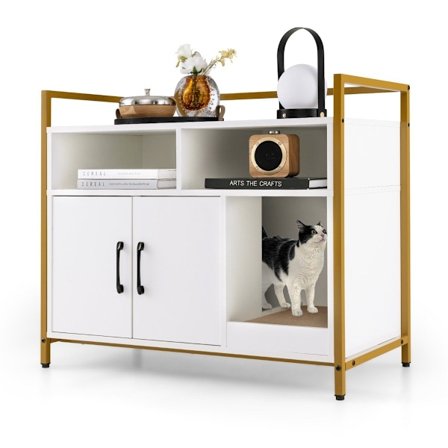 Hus til kattetoilet katteskab med dobbeltdøre & skrabepude 89 x 45 x 74,5 cm hvid