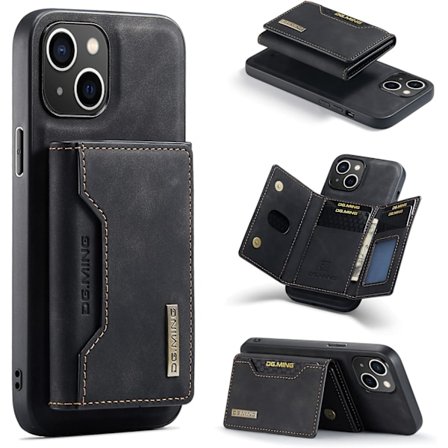 Wallet Case til iPhone 16, iPhone 16 (6,1 tommer) Case, iPhone 16 Læder Case med Aftagelig Kortholder, Sort