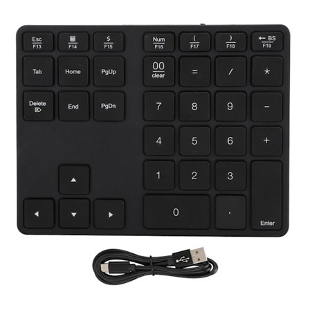 Opladeligt trådløst numerisk tastatur - BT308, 35 taster, Bluetooth 5.0, Ultratynd, Sort