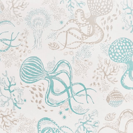 Littlephant Tyg på löpmeter - Aquatic, vit/blå/sand metervara Vit 145 cm