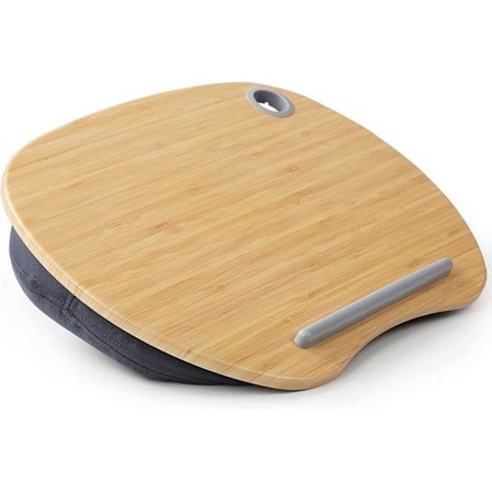Blå - Laptopställ med kudde och bambuplattform för användning i sängar och soffor, sidobord med kabelhål och halkfria remsor, för datorer och ta