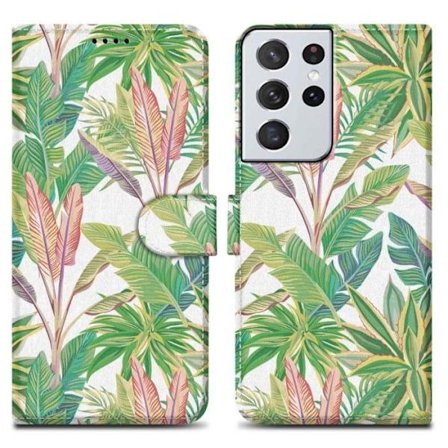 Fodral till Samsung Galaxy S21 ULTRA Fodral i grön tropisk skog nr 8 Fodral Skydd Magnetisk stängning plånbok