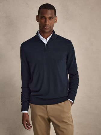 John Henric Men's Marineblå Zip-genser Regular Fit Size L