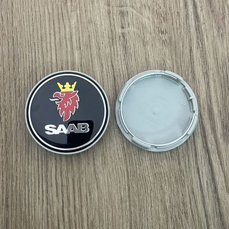 Svart Saab 63MM 4-pak Saab Silver navkapsler, én størrelse