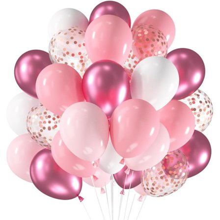 60 lyse pink og hvide balloner, 30 cm, rosaguld konfetti balloner, latex helium pastel pink metalliske balloner, til børn, fødselsdag, bryllup