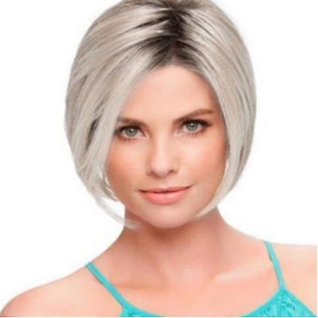 Dame Paryk Kort Hår Sort Grå Gradvist Skiftende Farve Bobo Kort Glat Hår