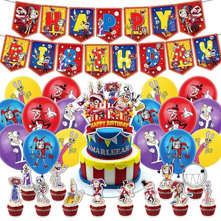 Fantastisk Digital Cirkus Fødselsdagsfest Dekorationer Happy Birthday Banner Balloner Kage Topper Sæt {Db}