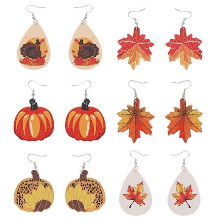 6 par Halloween dekorativa lönnlövsörhängen