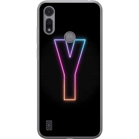Kompatibel Mobilcover til Motorola Motorola Moto E6i Minimalistisk neonbogstav Y i farveskiftende lys mod sort baggrund