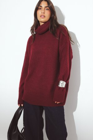 NA-KD Oversized Knitted Turtle Neck Sweater - Oversize trøjer - Burgundy - S (EU 34-36)