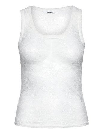 Monki Sheer Lace Sleeveless Tank Top - White - M