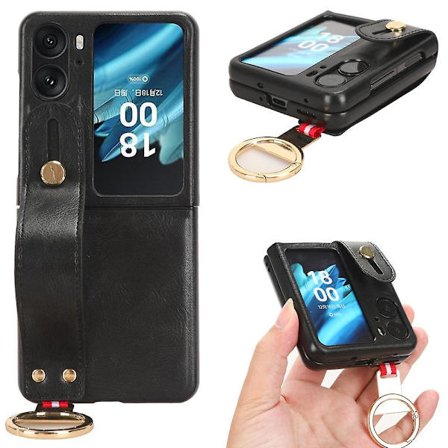 För Oppo Find N2 Flip 5G PU Läder+PC Telefonfodral Armband Ställ Flasköppnare Stötsäkert Skal (FMY)