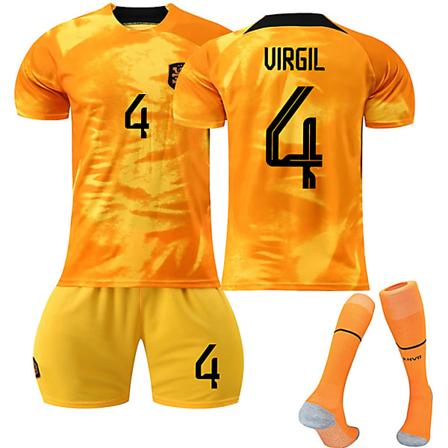 22/23 Ny säsong Landslaget Hem Nederländerna VIRGIL Nr 4 Barn Jersey-paket Barn-26