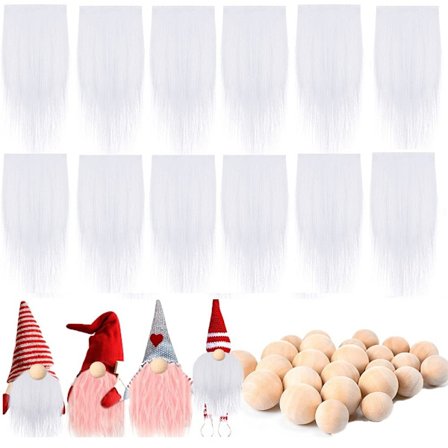 Sæt med 12 Gnome Skæg med træbolde HVID HVID White_YF