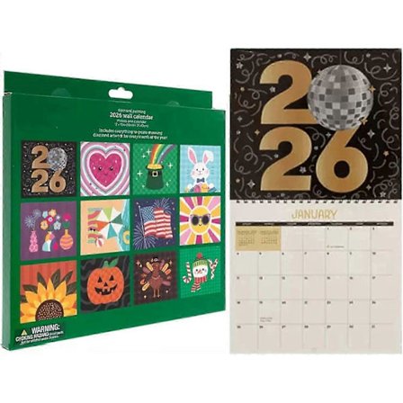 2026 Vægkalender Diamantmaleri Sæt - DIY Diamantkunst Kalender 2026, 12-Måneders Vendbar Vægkalender med To Do Liste, Diamantmaleri Kalendere 2026