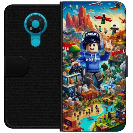 Yhteensopiva Lompakkokotelo Nokia Nokia 3.4 Suuri yksityiskohtainen Roblox-maailma täynnä hahmoja, seikkailuja ja värikkäitä ympäristöjä, täy
