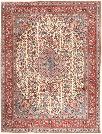 Noué À La Main Sarough Tapis 294X390 De Laine Beige/Rouge Grand