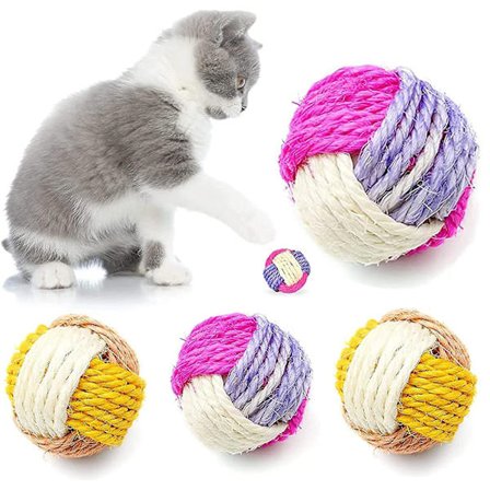4pcs Interactive Cat Sisal Ball Sisal Ball Pet Cat Foam Ball Sisal Ball Random Color Suitable