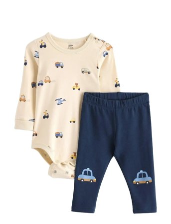 Lindex Set Body Leggings Cars At Knee - Beige - 74