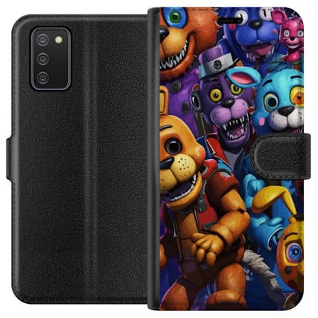 Kompatibelt Plånboksfodral till Samsung Samsung Galaxy A02s Färgstarka animatroniska figurer inspirerade av Five Nights at Freddy’s, intensiv blic