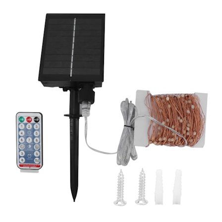Solcelle Lyslenke 22m 200LED Kobbertråd Fjernkontroll Utendørs Hage Gård Terrasse Festdekorasjon