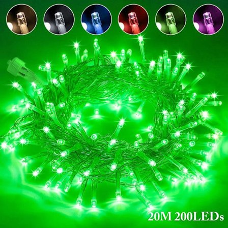 ROSNEK Ulko- ja sisäkäyttöön tarkoitettu valoketju 200LED 20M (Vihreä) Joulupuun valo IP44 Sateenkestävä, Puutarha Häät Juhlat
