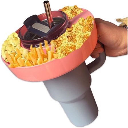 Snackbricka med handtag för ounce-kopp, Stanley-tillbehör, silikon, perfekt för filmkvällar och snacks på språng (rosa).