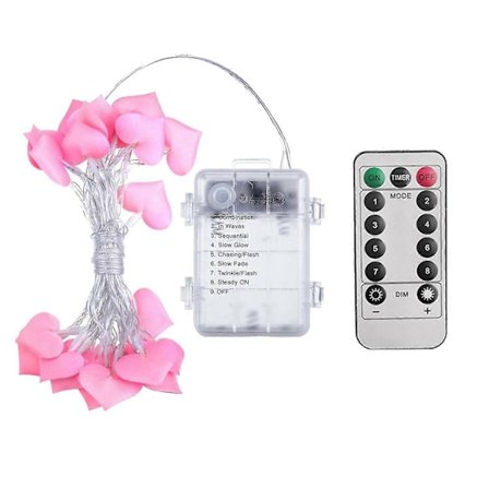 40 LED Alla hjärtans dag hjärtformad ljusslinga, 3D rosa hjärtformad batteridriven 8-läges slinga