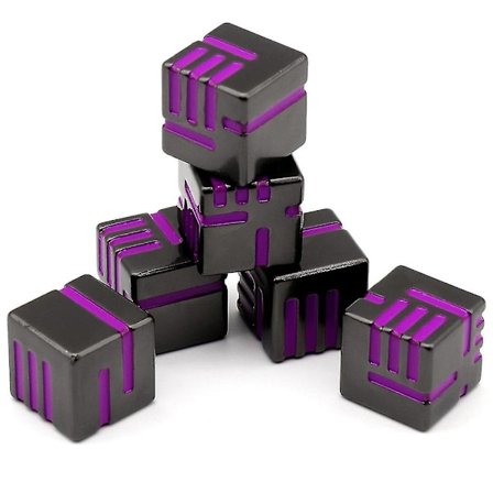 Metallterninger, 6 stk. Tungt, solid metallterningsett for Dungeons and Dragon bordspill, lilla og svart