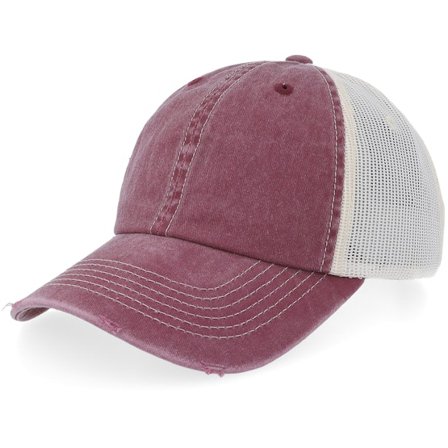 Equip - Rød trucker Kasket - Distressed Maroon/Stone Pigment Washed Dad Cap Trucker @ Hatstore