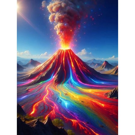 5D Diamantmaleri Sæt til Voksne, Farverig Vulkan Diamantkunst Sæt, DIY Fuld Runde Bor Diamant Dot Gem Kunst Sæt til Begyndere, Hjem Vægdekoration