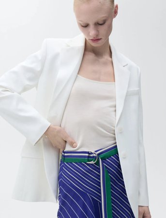 Mango Striped Midi-Skirt With Belt - Blue - 38