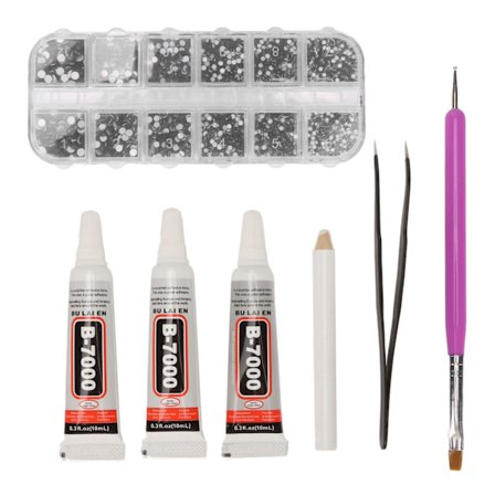 Rhinestones Lim Kit Kristall Glas Rhinestones Lim Gel Kit för DIY Kläder Tyg Skor Smycken Tillverkning Nagelkonst Svart