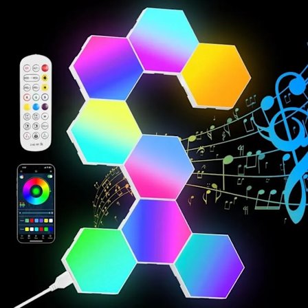 8 stk. LED Gaming Lampe, Smart RGB, 16 millioner farver, App-styring, Synkroniser med musik, DIY Geometrisk