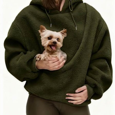 Dames Dobbeltsidet Hætteklædt Plys Sweatshirt Store Lommer Casual Varm