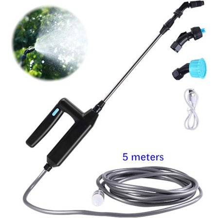 Elektrisk växtspruta, trädgårdsspruta med 5M slang och 3 munstycken, bärbar batteridriven vattningsstav för trädgård gräsmatta ogräs växter