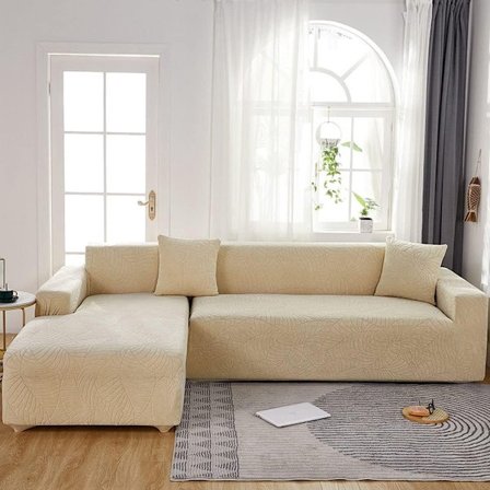 Vanntett sofatrekk - Beige jacquard blad mønster - For 2-seters sofa (145-180 cm)