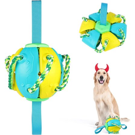 Hunde leketøy ball, interaktiv ball for trening av hunder, flat ball kan automatisk gjenopprette ballen, tenner rengjøring valp tyggeleke, lys 
