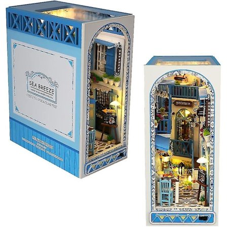 DIY Bog Nook Kit, 3D Træpusles Bogstøtte Indsæt Dekoration Med Varm Belysning