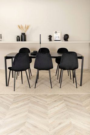 Venture Home - Spisegruppe Pelle med 6 spisebordsstole Polar - Sort - Spisebordssæt 6 personer - Fra Homeroom