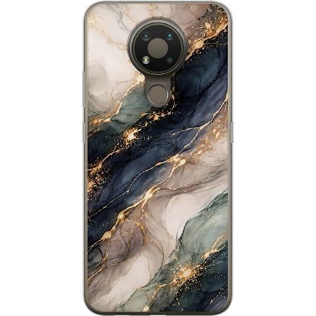 Yhteensopiva Puhelinkuori Nokia Nokia 3.4 Ylellinen abstrakti marmoritaide mustalla, valkoisella ja kullalla elegantteine linjoineen, eksklusiivinen s