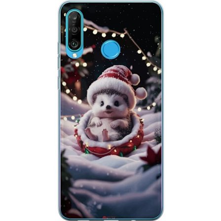 Huawei P30 lite Gennemsigtig cover Sød jul pindsvin jules hatt vinterlys hyggelig jule sød snemus sød ferie kunst varm design