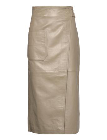Skirt Triple Stiched Leather Knälång Kjol Brun REMAIN Birger Christensen