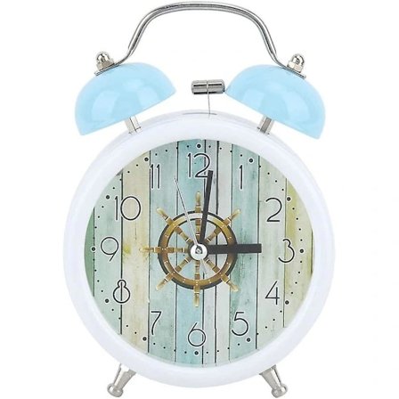 Dobbelt Bell Morgen Vækkeur - Retro Vintage Batteridrevet Dobbelt Vækkeur Med Blåt Natlys Sengelampe