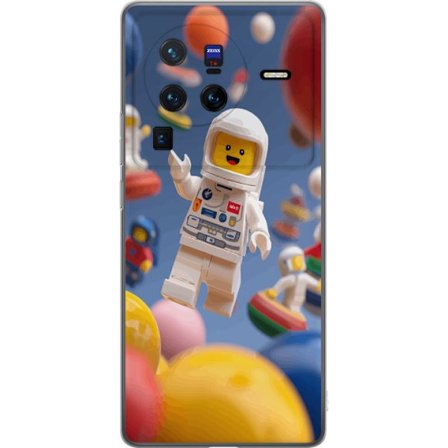 Kompatibelt Mobilskal till vivo X80 Pro LEGO-inspirerad astronautfigur i rymden bland färgglada planeter, lekfull 3D-illustration för barnrum, affis