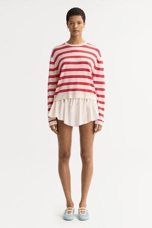 Soft Goat - Fine knit striped crewneck - Women cashmere sweater - L - Tomato