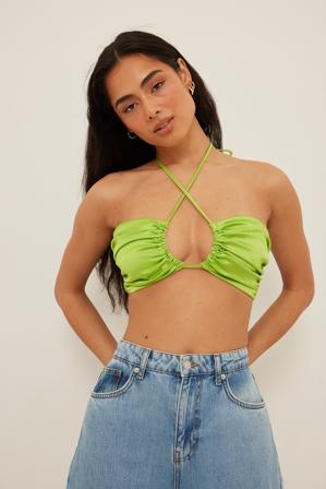 NA-KD Party Haut en satin court recyclé - Tops habillés - Vert - EU 40