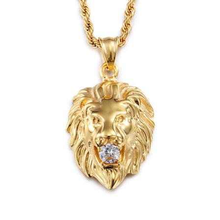 Lion Hänge Halsband För Män Silverpläterat Rostfritt Stål 24"