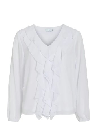 Viane L/S V-Neck Frill Top - Noos White Vila